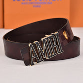 Amiri Belt dark brown Plaid pattern Golden deer logo